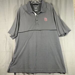 St. Louis Cardinals‎ Golf Polo Shirt Mens XL Gray Stripe Cutter Buck CB Dry Tec